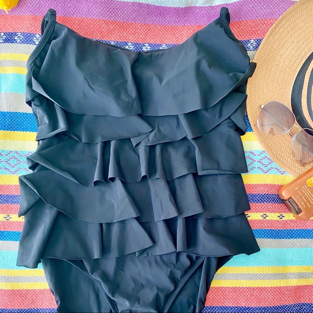 Black Ruffle One Piece Swimsuit